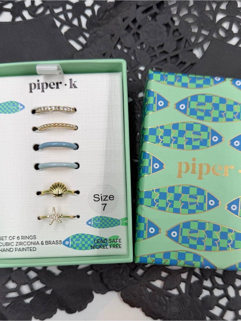 Piper K Coastal Ring Set Size 7 Starfish Shell CZ Stackable Rings 6pc NIB - Picture 2 of 2